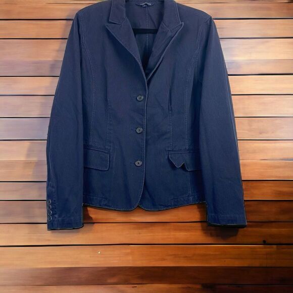 Vintage Lands End Womens Notched 3-Button Front Single Breasted Coat Blue 12 - Picture 1 of 11